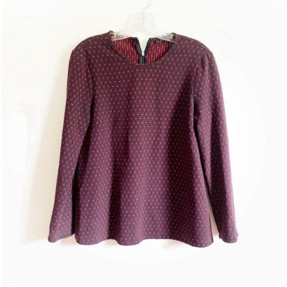 Zara Woman shirt navy blue red geometric relaxed zipper back